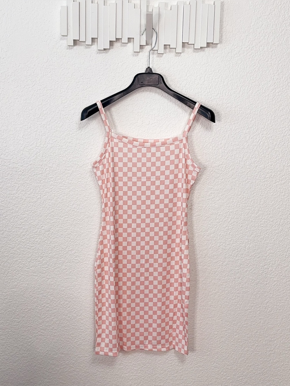 Miss Sparkling Pink Checkerboard Square Neck Bodycon Mini Dress